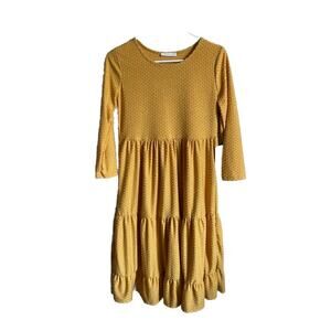 Mustard Colored Swiss Dot 3/4 Sleeved Midi Dress